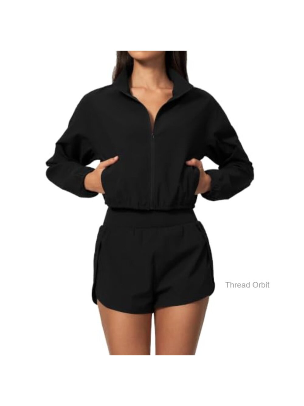 Women's 2 Piece Workout Set Cropped Zip Jacket & Athletic Shorts